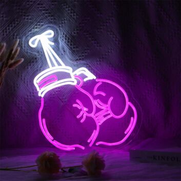 Boxhandschuhe LED Neonschild im modernen Design als leuchtende Wanddekoration für Fitnessraum Home Gym und Jugendzimmer