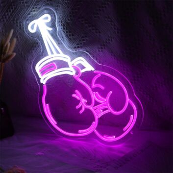 Boxhandschuhe LED Neonschild im modernen Design als leuchtende Wanddekoration für Fitnessraum Home Gym und Jugendzimmer