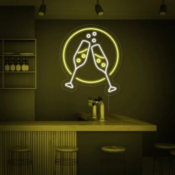 zwei Sektgläser mit Blasen LED-Neonschild für Bar Club