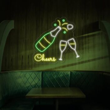 Sektflasche und Gläser LED Neonschild für Bar und Club