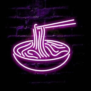Ramen LED Neonschild mit leuchtender Nudelschüssel und Stäbchen Motiv als auffällige Wanddekoration für Küche Restaurant und moderne Innenräume