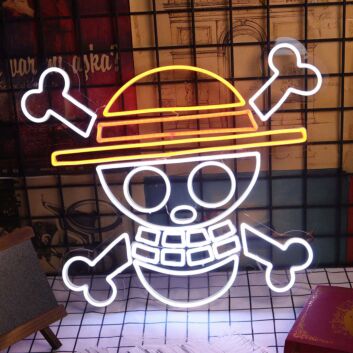 LED Neonschild mit Cartoon Piraten Schädel Motiv als auffällige Neon Wanddekoration für Jugendzimmer Gaming Räume und moderne Bars