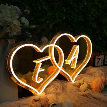 Personalized Double Heart Initials LED Neon Sign for Wedding Bedroom Romantic Wall Decor