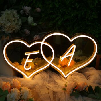 Personalized Double Heart Initials LED Neon Sign for Wedding Bedroom Romantic Wall Decor