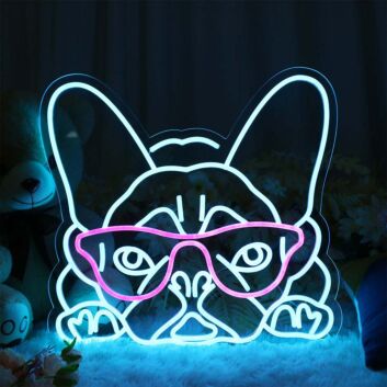 Cooles Französische Bulldogge LED Neonschild mit Sonnenbrille für moderne Wanddekoration