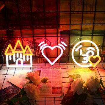 Home Love LED Neon Sign House Heart Smile Wall Decor for Living Room Bedroom Entryway