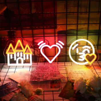 Home Love LED Neon Sign House Heart Smile Wall Decor for Living Room Bedroom Entryway
