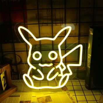 Cute Electric Mouse LED Neon Sign Yellow Cartoon Lightning Mouse Wall Decor for Bedroom Game Room