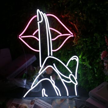Shh Lips Finger LED Neon Sign Pink and White Aesthetic Wall Decor for Bedroom Bar Studio and Home Lighting