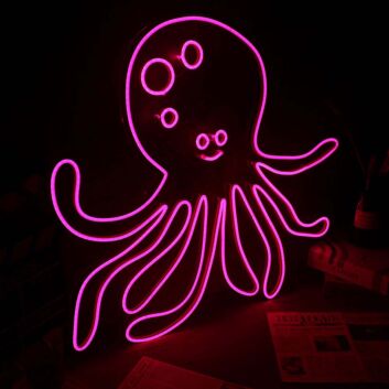 Cute Cartoon Octopus LED Neon Sign Pink Animal Wall Decor for Bedroom Kids Room Game Room