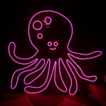 Cute Cartoon Octopus LED Neon Sign Pink Animal Wall Decor for Bedroom Kids Room Game Room