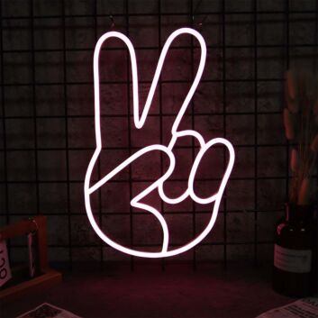 Pink Peace Hand LED Neon Sign Victory Gesture Neon Wall Art for Bedroom Game Room Studio and Modern Home Decor