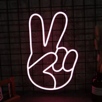 Pink Peace Hand LED Neon Sign Victory Gesture Neon Wall Art for Bedroom Game Room Studio and Modern Home Decor