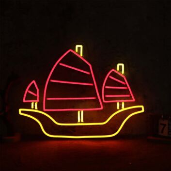 Bunte LED Neonschilder mit Bäumen auf Hügel Motiv für Wohnzimmer und Kinderzimmer