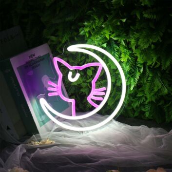 Cat Moon LED Neon Sign Cute Sleeping Cat Neon Wall Light for Bedroom Living Room Kids Room and Cozy Home Decor