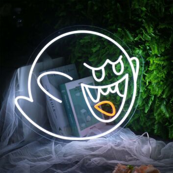 Cute Ghost LED Neon Sign Smiling Ghost Neon Wall Decor for Bedroom Living Room and Halloween Decor