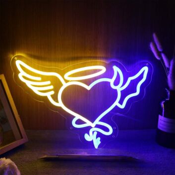 Dekoratives LED Neonschild mit Herz Flügel und Heiligenschein Motiv für Wanddekoration
