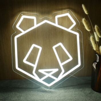 Modernes LED Neonschild geometrischer Panda als minimalistische Wanddekoration