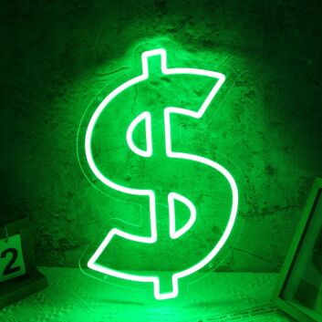 Modernes LED Neonschild Dollar Symbol grafisches Neon Wandlicht als dekoratives Designobjekt für Innenräume