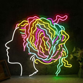 Künstlerisches LED Neonschild Frauenprofil mit farbigem Haar modernes Neon Wandlicht für Wohnzimmer Studio oder kreative Raumdekoration