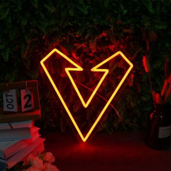 Modernes LED Neonschild V Symbol mit Blitz Design grafisches Neon Wandlicht als dekorative Innenraumbeleuchtung