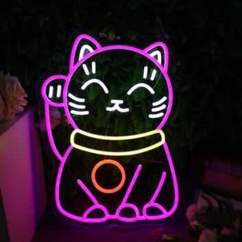 Glückskatze LED Neonschild Niedliches Neon Wandlicht als Dekoration für Zuhause Geschäft und Geschenkidee