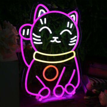Glückskatze LED Neonschild Niedliches Neon Wandlicht als Dekoration für Zuhause Geschäft und Geschenkidee