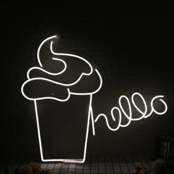 Hello With Ice Cream White Neon Sign
