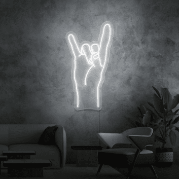 Hand mit Rockgeste LED-Neonschild für Wohnzimmer Musikraum