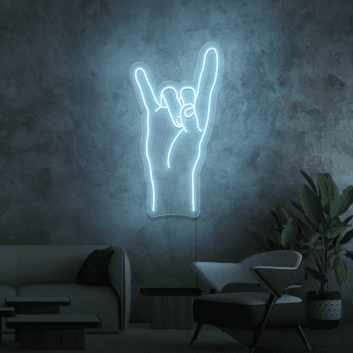 Hand mit Rockgeste LED-Neonschild für Wohnzimmer Musikraum