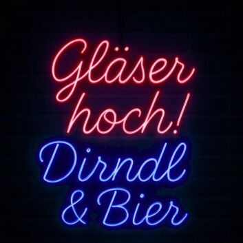Gläser hoch! Dirndl &amp; Bier LED-Neonschild für Oktoberfest Bar