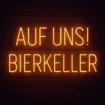 AUF UNS! BIERKELLER LED-Neonschild für Bar und Bierkeller