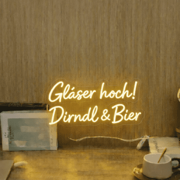 Gläser hoch! Dirndl & Bier LED-Neonschild für Bar und Oktoberfest