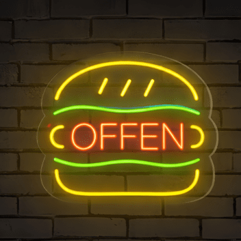Burger LED Neonschild für Restaurant und Imbiss