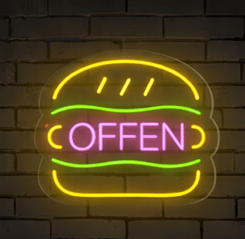 Burger LED Neonschild für Restaurant und Imbiss