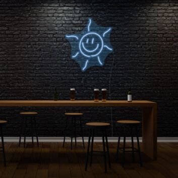 Sonne mit lächelndem Gesicht LED-Neonschild für Bar und Café