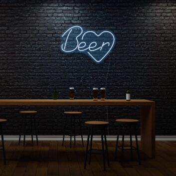 Beer LED Neon Schriftzug mit Herz als Wanddekoration