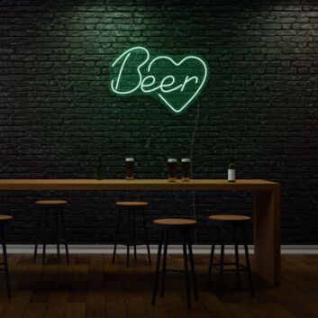Beer LED Neon Schriftzug mit Herz als Wanddekoration