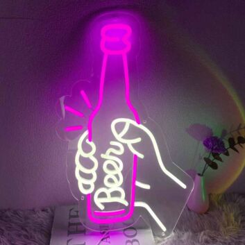 Bierflasche in Hand LED Neonschild für Bar und Party