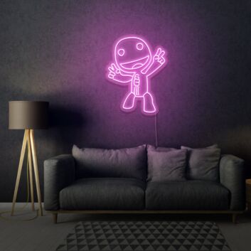 Cartoonfigur mit Peace-Zeichen LED-Neonschild für Wohnzimmer oder Gamingzimmer