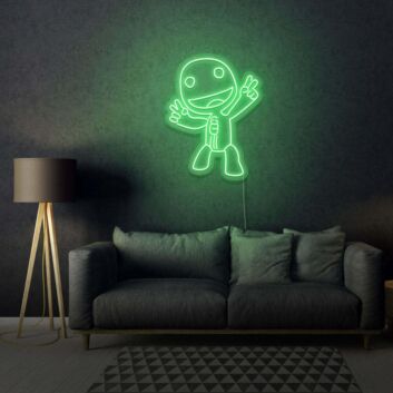 Cartoonfigur mit Peace-Zeichen LED-Neonschild für Wohnzimmer oder Gamingzimmer