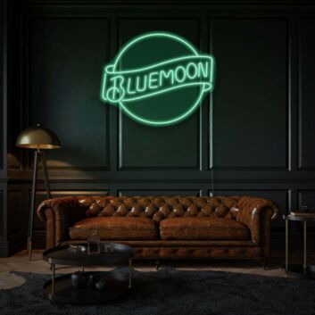 Blue Moon LED Neon Schriftzug als moderne Wanddekoration