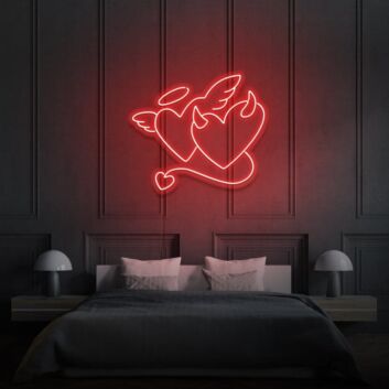 Herzen mit Engelsflügeln und Teufelshörnern LED-Neonschild Wohnzimmer Schlafzimmer