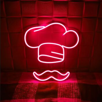 Kochmütze mit Schnurrbart LED-Neonschild für Restaurant Küche