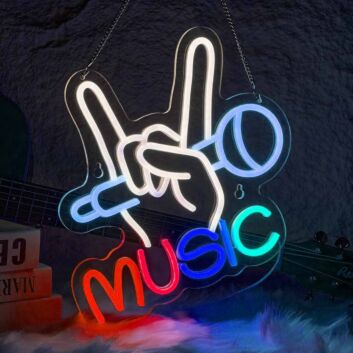 Music LED Neonschild mit Mikrofon und Handmotiv