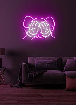 Comicfigur mit verdeckten Augen LED-Neonschild im KAWS-Stil