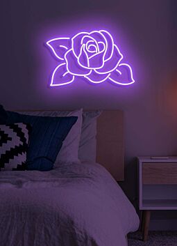 Rote Rose mit Blättern LED-Neonschild für Schlafzimmer Wohnzimmer