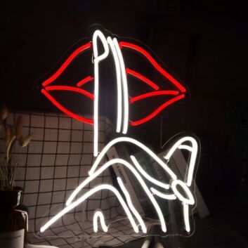 Lippen mit Schweigegeste als LED-Neonschild