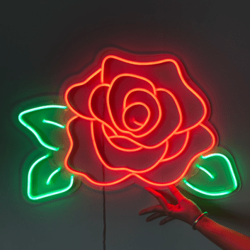 Rosenblüte mit Blättern LED-Neonschild Wohnzimmer Dekoration