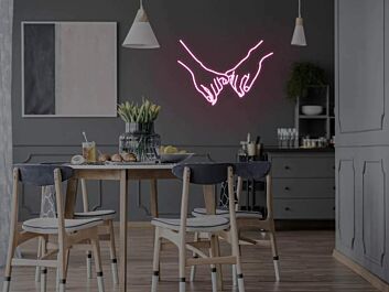 zwei Hände mit ineinander verschränkten Fingern LED-Neonschild Wohnzimmer